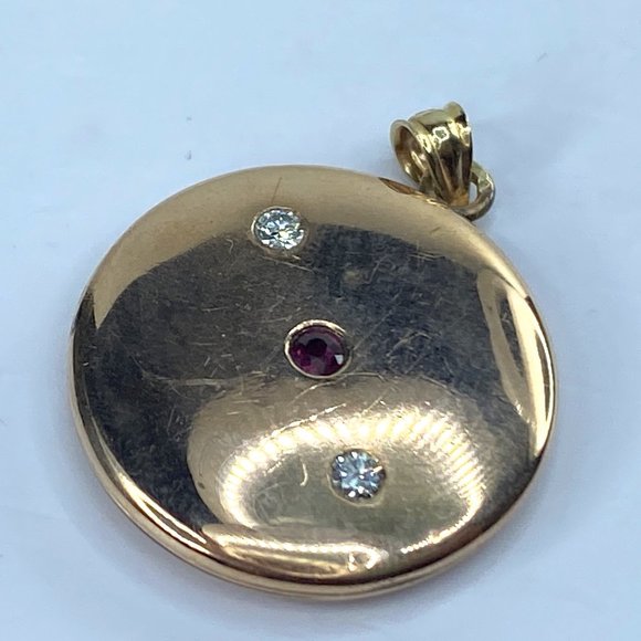 14K gold 0.3ct Ruby Round Brilliant Diamond Locket charm pendant 1 3/8" x 1" 7.2 - Picture 1 of 11